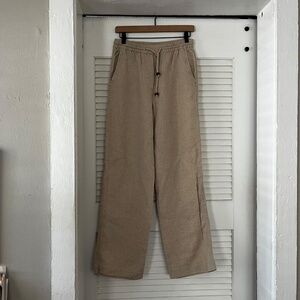 Zara Woven Elastic Waist Drawstring Beige Pants Small